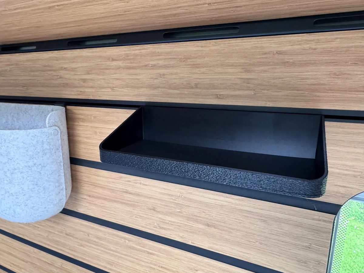 Hymer Rail Shelf mounted in motorhome, empty tray view